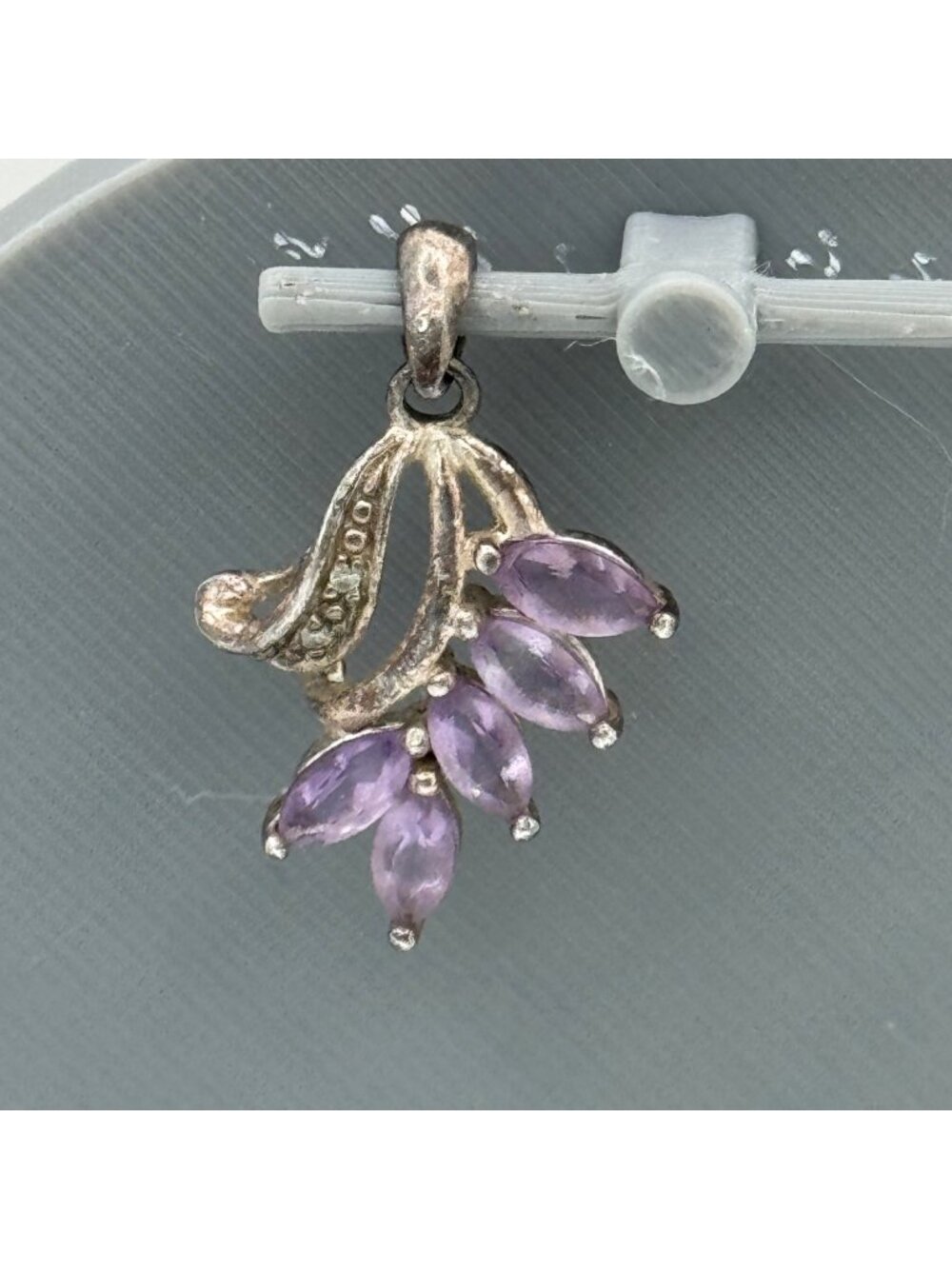 Silver Amethyst Pendant Marquise Cut Purple Stones Charm Sterling 925 Vintage